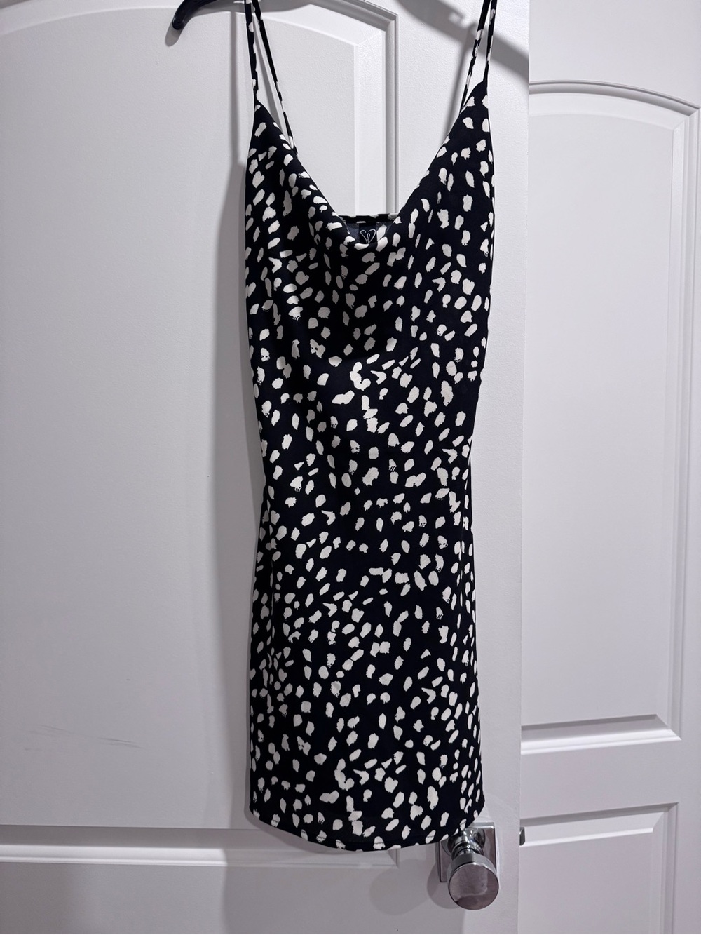Black and White Polka Dot Slip Dress with Cowl Neck